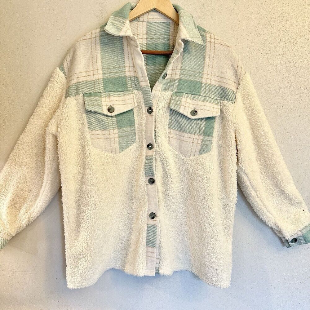 Utcoco Women's Flannel Button Down Fleece Jacket Fall Fuzzy Plaid Blouse Jacket‎